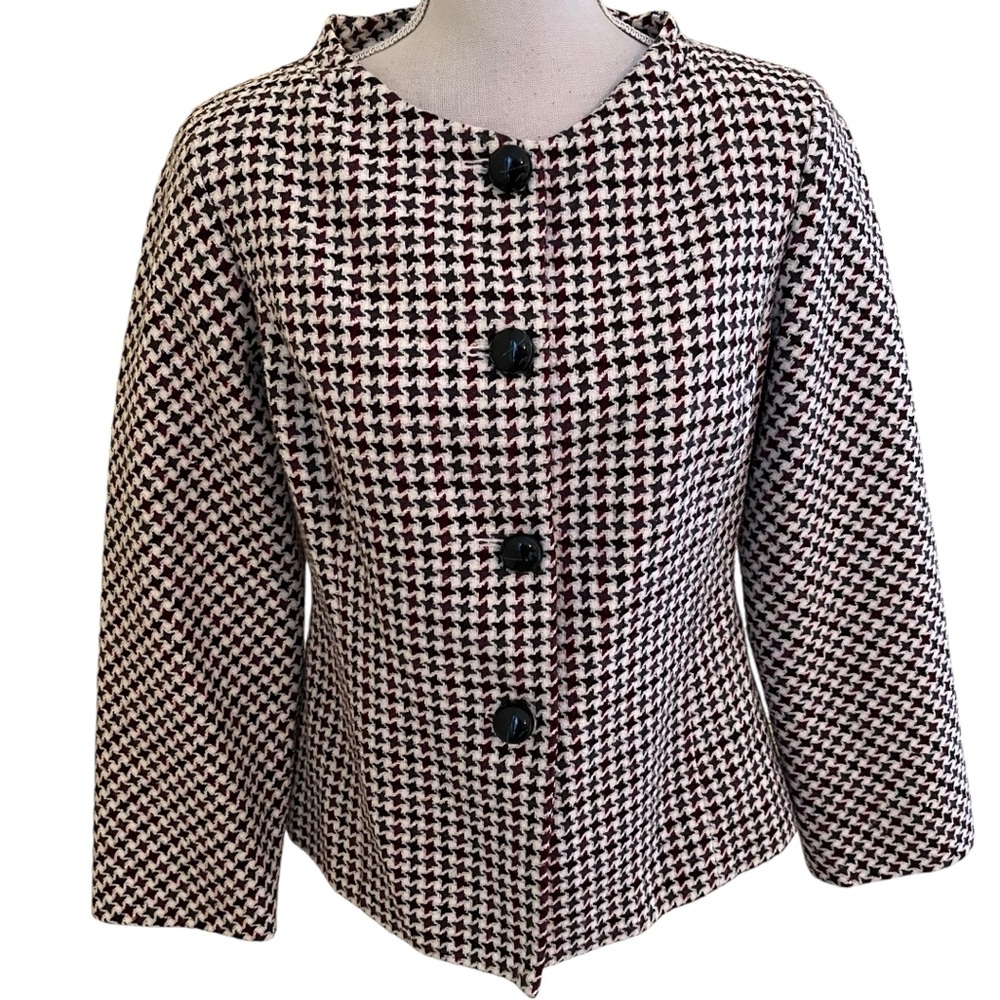 Doncaster Cream/Black/Burgundy Tweed Cropped Jacket 10